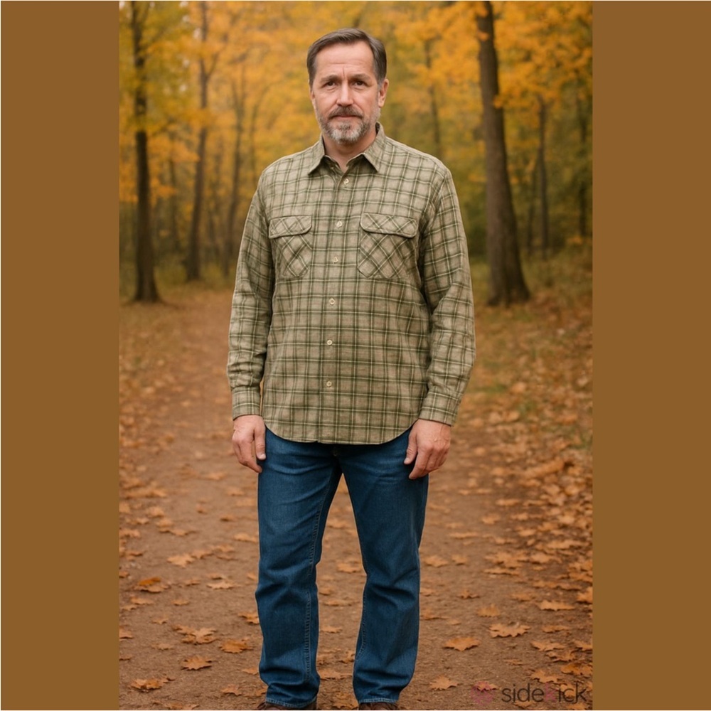Covington Olive and cream plaid flannel button down Mens size XL